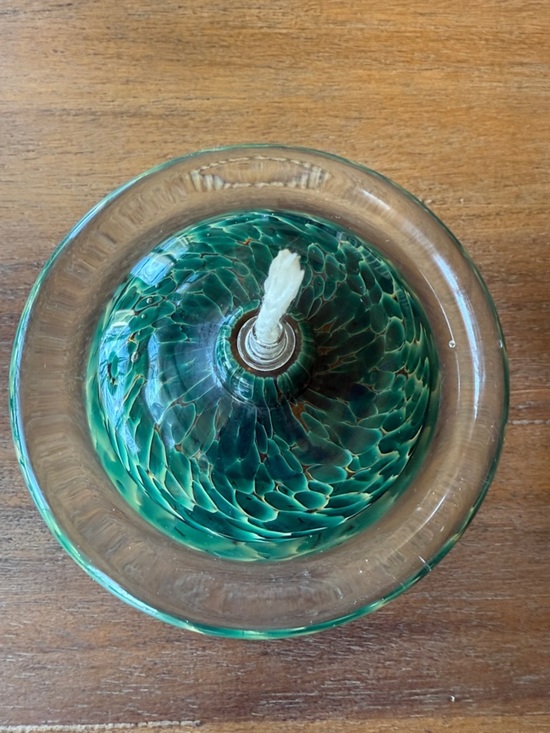 Other - A one of a kind beautiful Handblown Green Glass Oil Lamp with Clear Rim-NWT